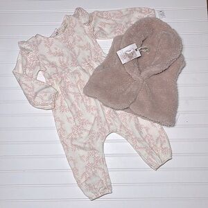 NWT Girls Dusty Rose Thick Warm Long Sleeve Jumpsuit w/ Matching Fuzzy Vest